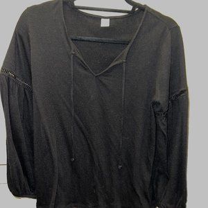 Old Navy Black Cropped Long Sleeve Blouse Sz SM